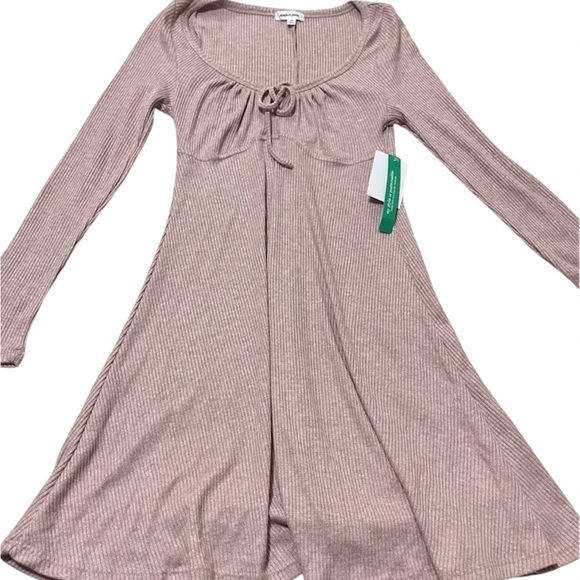 Stitch & Pine Womens Baby Pink Micro Ribbed Scoop Neck Dress Metallic Size M - Picture 2 of 7